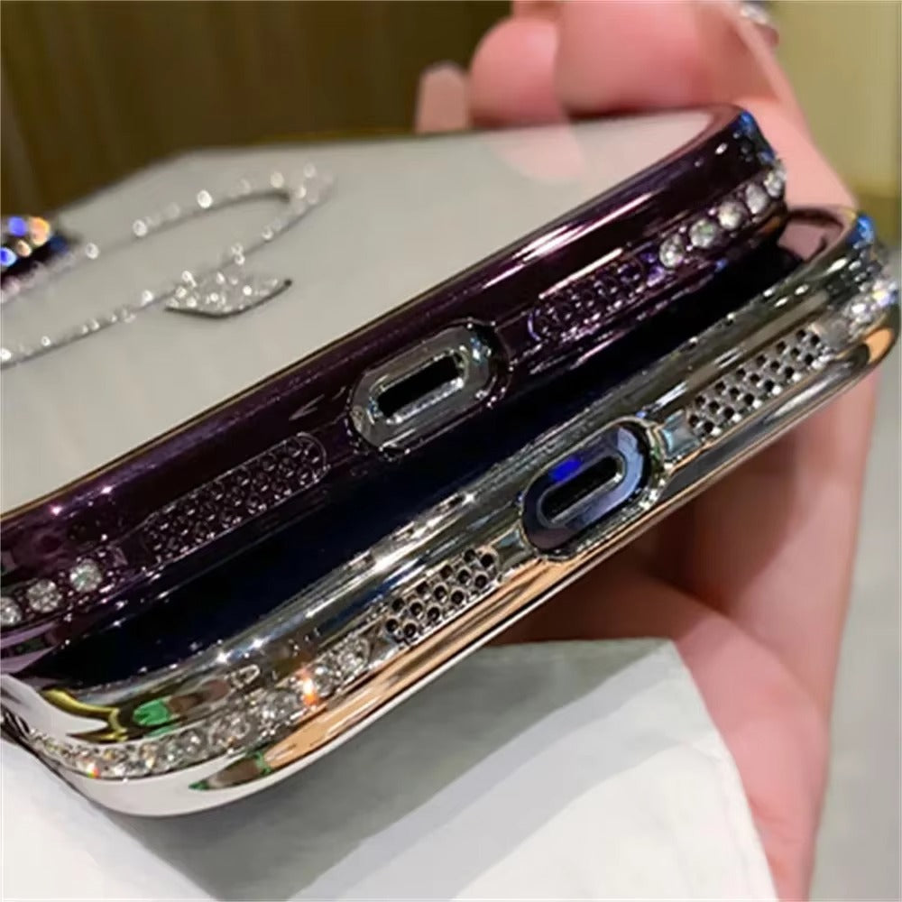 Luxury Apple iPhone Case, MagSafe Compatible, Camera Lens & Screen Protection, Ultra Thin, Shockproof, Magnetic Full All Around Cover – Glitter Diamond Transparent Case with Wireless Charging & Bumper Edge Design
