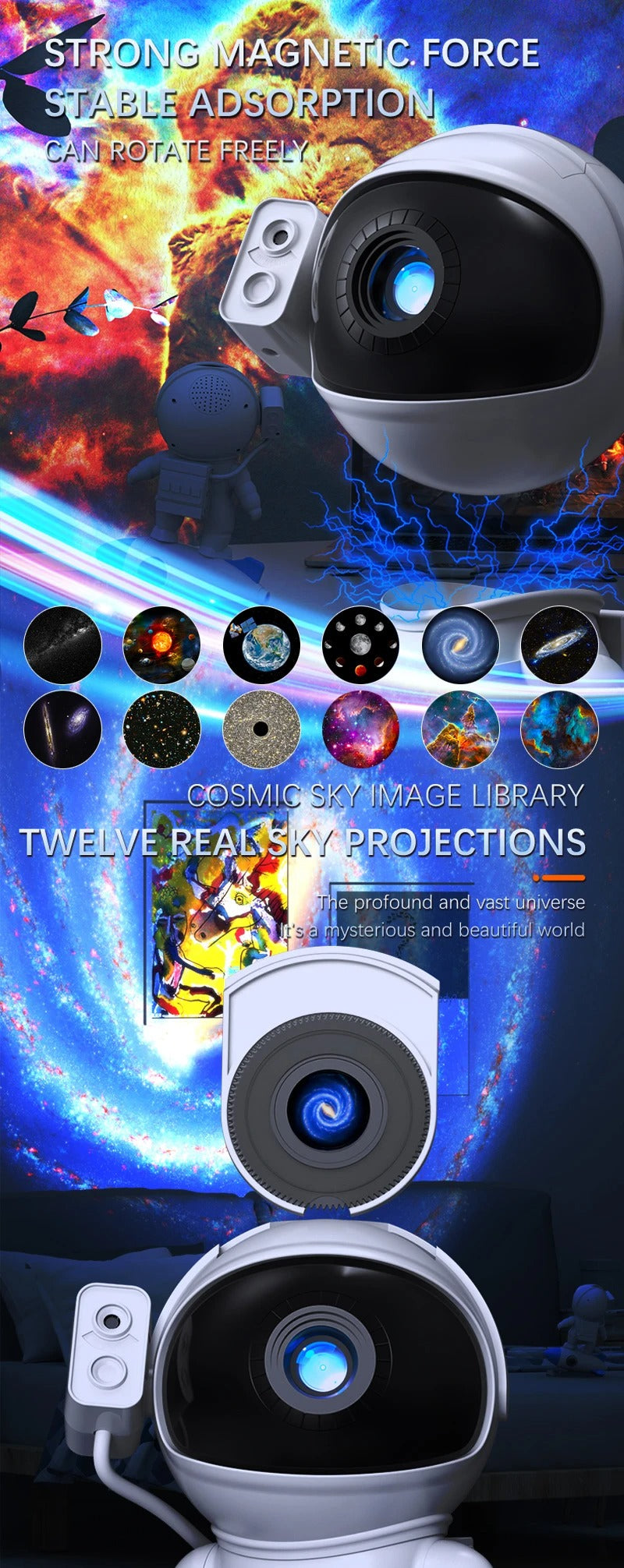 Luxury Astronaut Star Projector Night Light – 360° Adjustable Galaxy Lamp with Remote, Nebula LED Mood Light, Bedroom Ceiling Sky Decor for Kids Gift