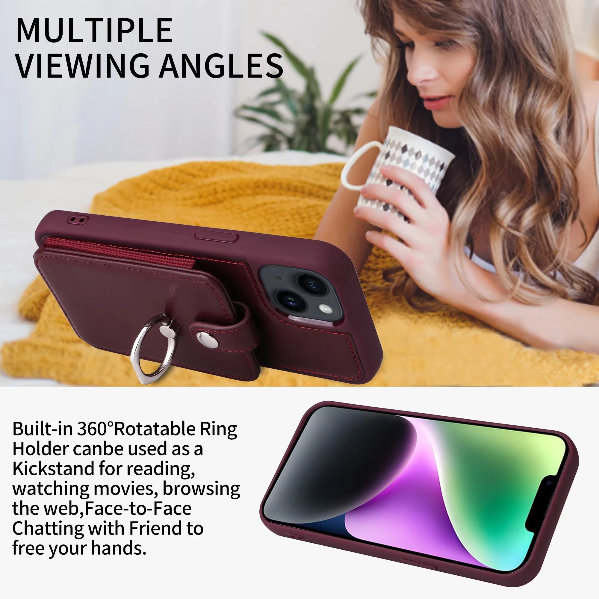 Premium Leather Apple iPhone Case, MagSafe Compatible, Ultra Thin Magnetic  Card Slot Wallet and Ring Grip