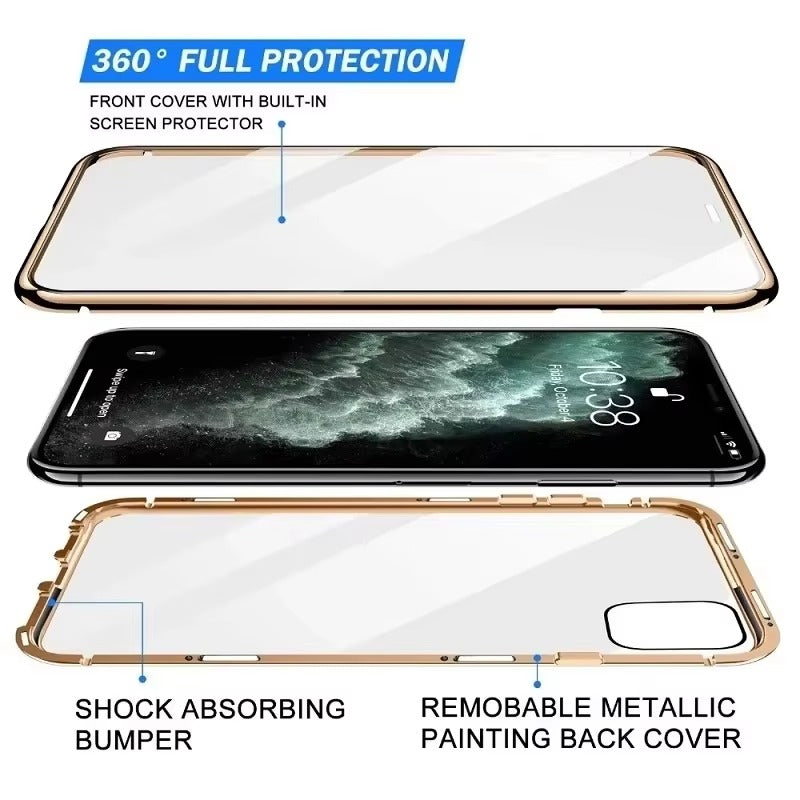 Premium Magnetic Glass Apple iPhone Case, MagSafe Compatible, Ultra Thin Shockproof Full Metal Frame Cover