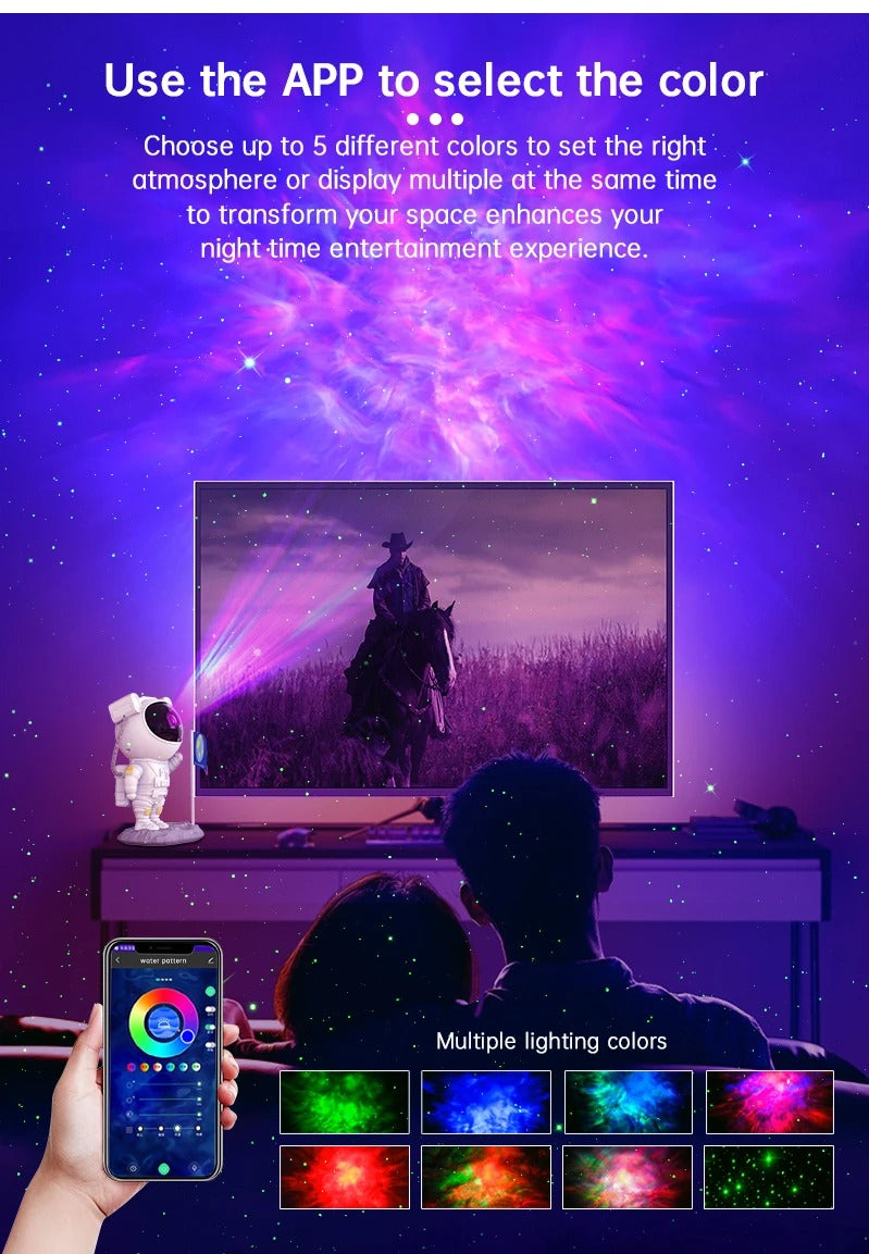 Luxury Astronaut Star Projector Night Light – 360° Adjustable Galaxy Lamp with Remote, Nebula LED Mood Light, Bedroom Ceiling Sky Decor for Kids Gift