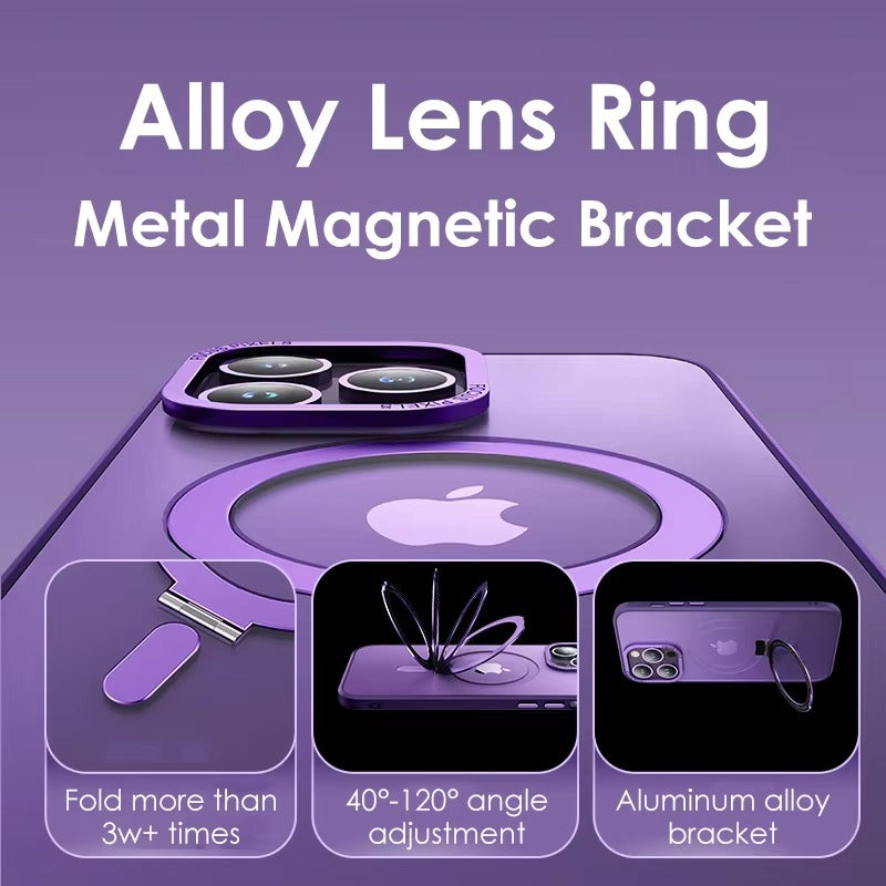 High Quality Apple iPhone Case MagSafe Compatible, Camera Lens & Screen Protection,  Cover with Aluminum Stand & Metal Lens