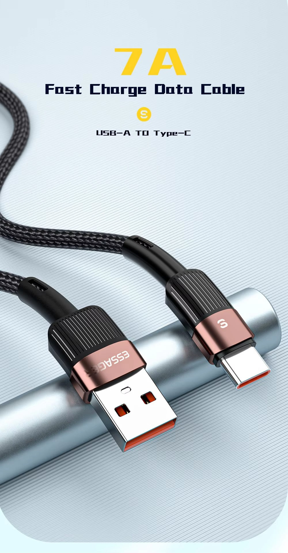 High Power 7A USB-A to USB-C Fast Charging Cable – 80W/100W Quick Charge Cord, 480Mbps Data Sync, Durable Aluminum Braided Wire, 0.5m 1m 2m 3m Options