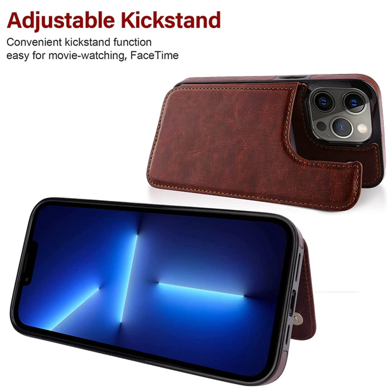Luxury PU Leather Wallet iPhone Case – Kickstand, Card Holder Slots, Elegant Magnetic Closure for iPhone Models
