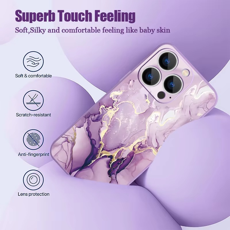 Luxury Apple iPhone Case, MagSafe Compatible, Camera Lens and Screen Protection, Ultra Thin, Shockproof, Magnetic, Full All Around Protection, Marble Silicone Lanyard Cover