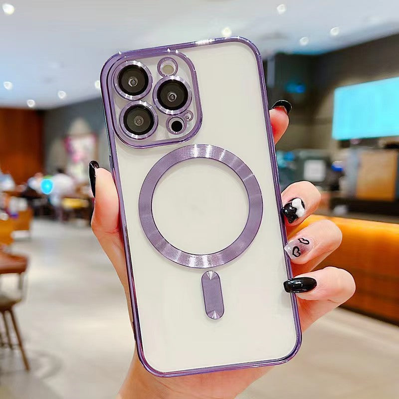 Clear Plating Magnetic iPhone Case - MagSafe Compatible, Lens Protection, Wireless Charging Ready Case for iPhone