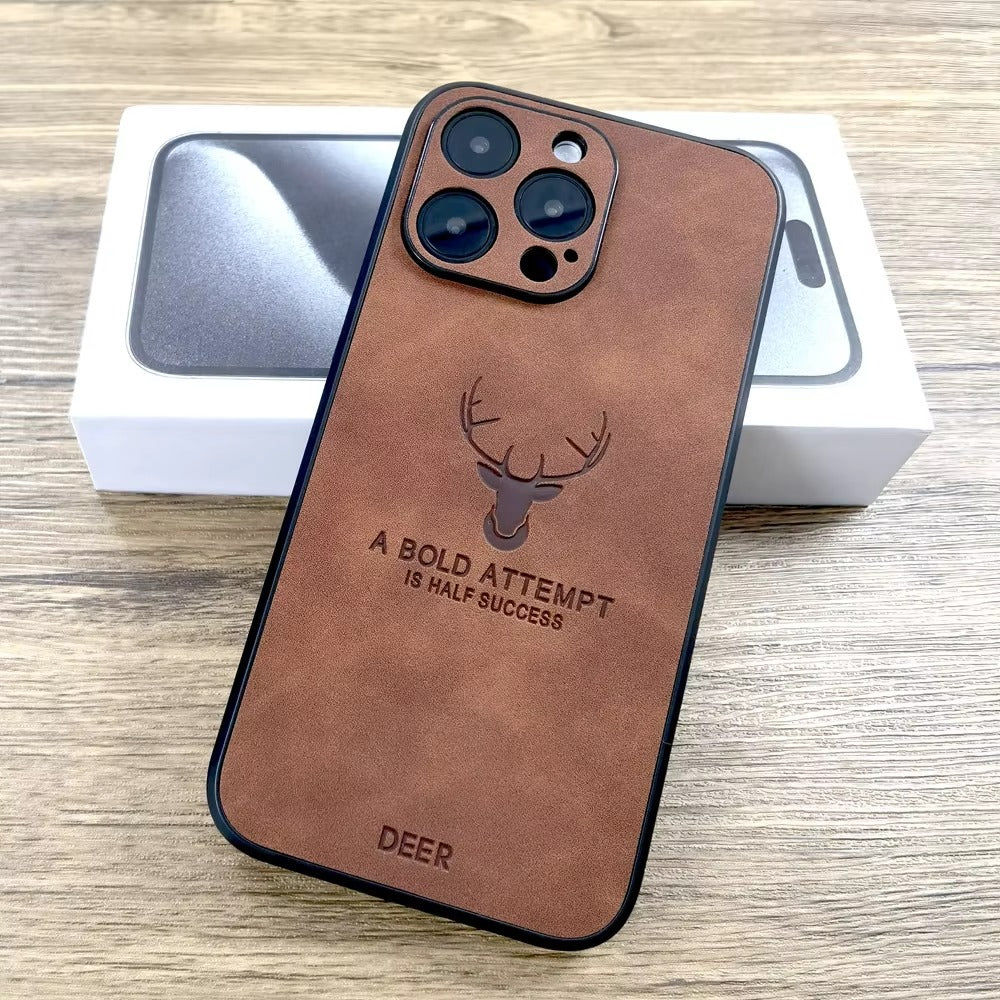 Premium  Fashion Cloth iPhone Case – Built-in Magnetic Iron, Deer & Cat Design Durable Protective Shell | Case for iPhone